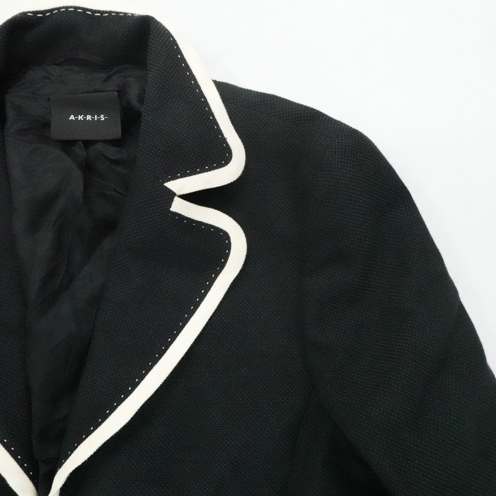 Akris Blazer Women 10 Black Wool Blend Contrast Trim Tailored Professional